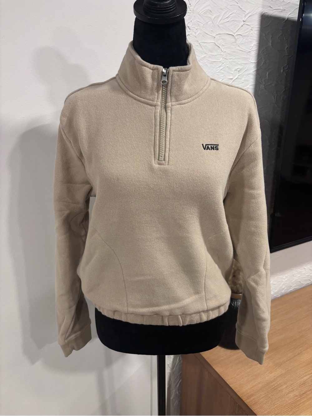 Vans Women's Light Beige Quarter-Zip Fleece Pullover
